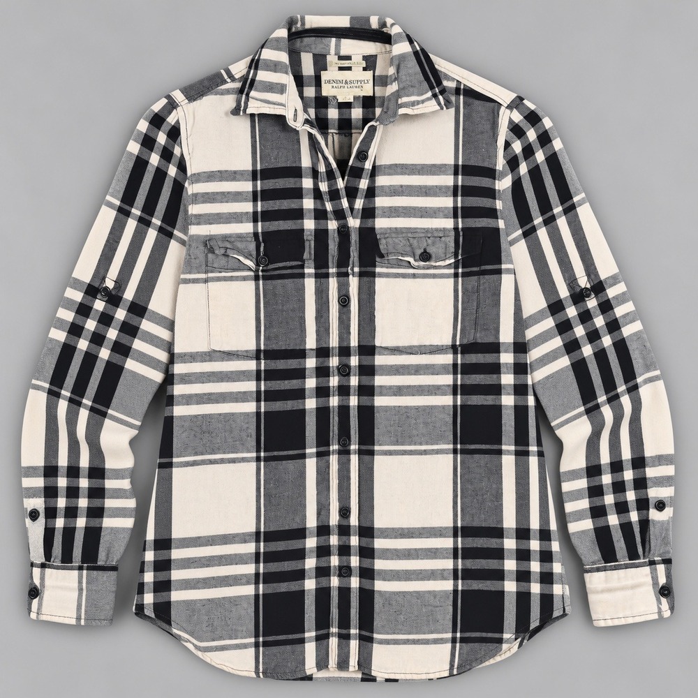 Denim & Supply Ralph Lauren Black White Plaid Flannel Shirt XS RL Surplus Womens